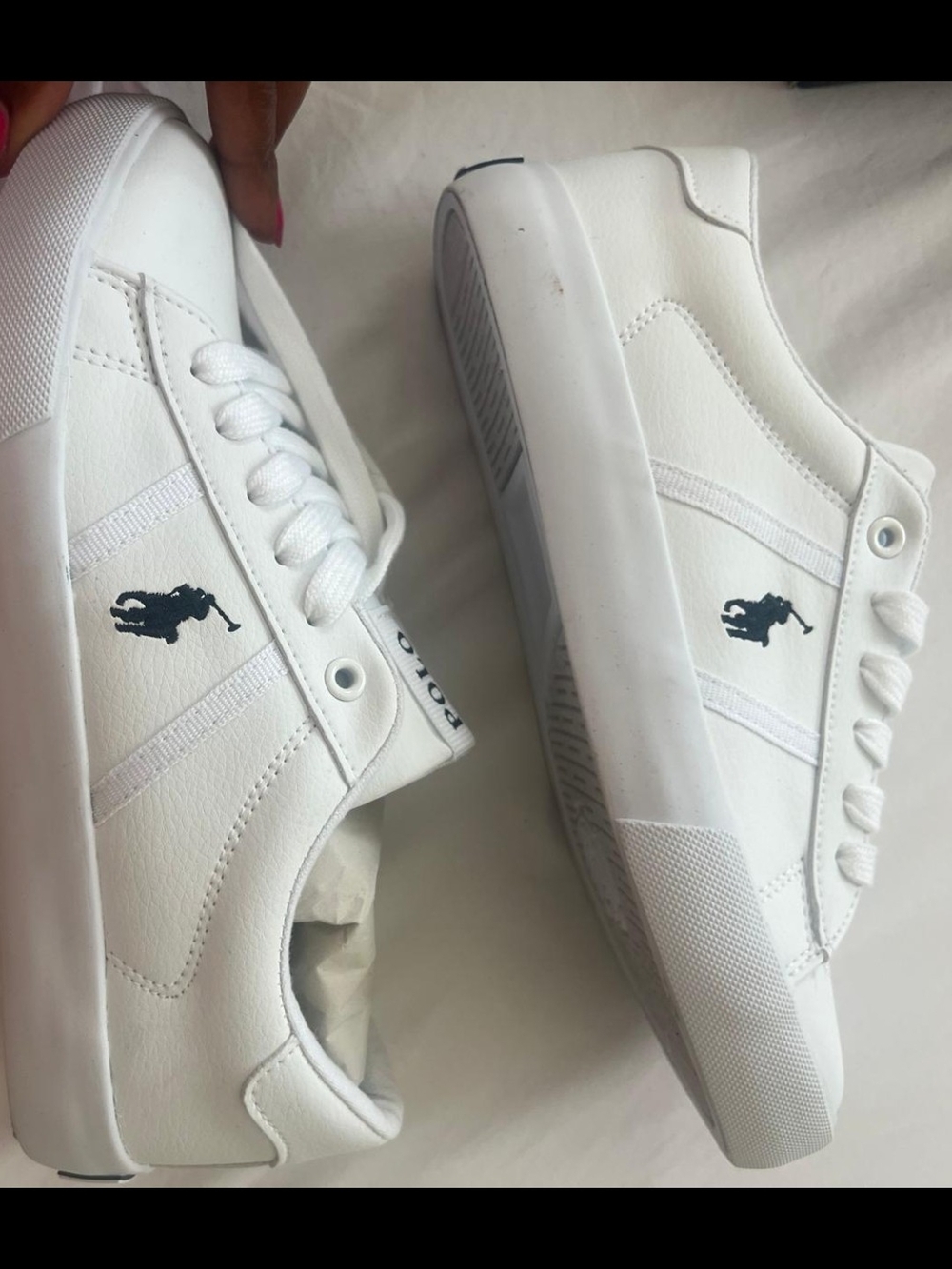 Kids Polo by Ralph Lauren White Leather Low-Top Sneakers with Navy Pony